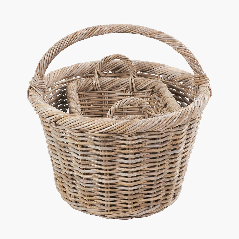 Set of 3 Grey Kubu Rattan Oval Shopping Basket with 2 Rectangular Storage Baskets