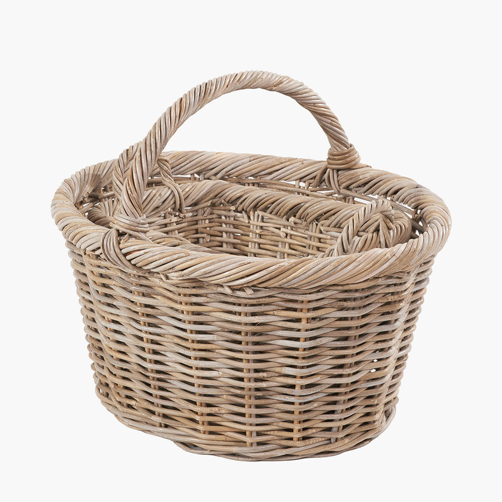 Set of 3 Grey Kubu Rattan Oval Shopping Basket with 2 Rectangular Storage Baskets