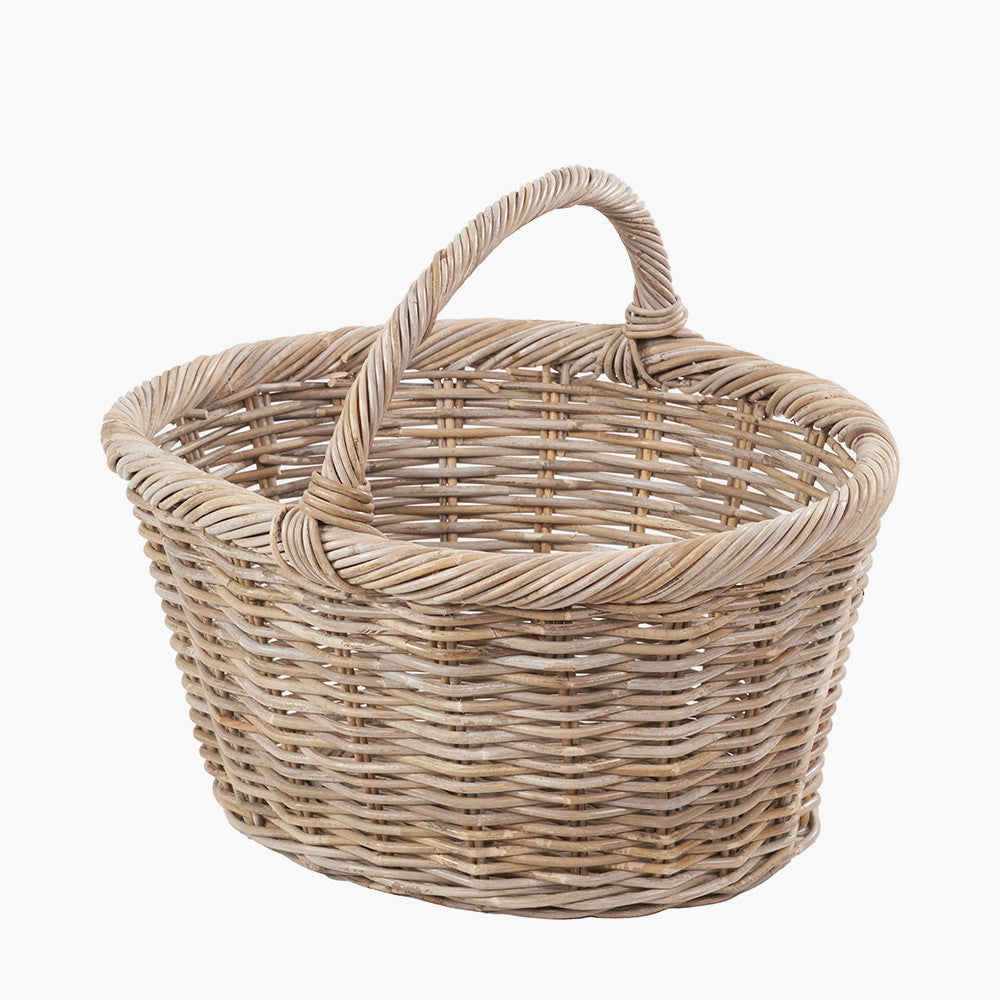 Set of 3 Grey Kubu Rattan Oval Shopping Basket with 2 Rectangular Storage Baskets