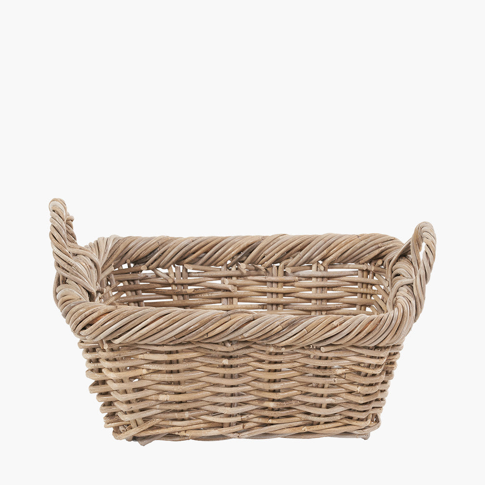 Set of 3 Grey Kubu Rattan Oval Shopping Basket with 2 Rectangular Storage Baskets
