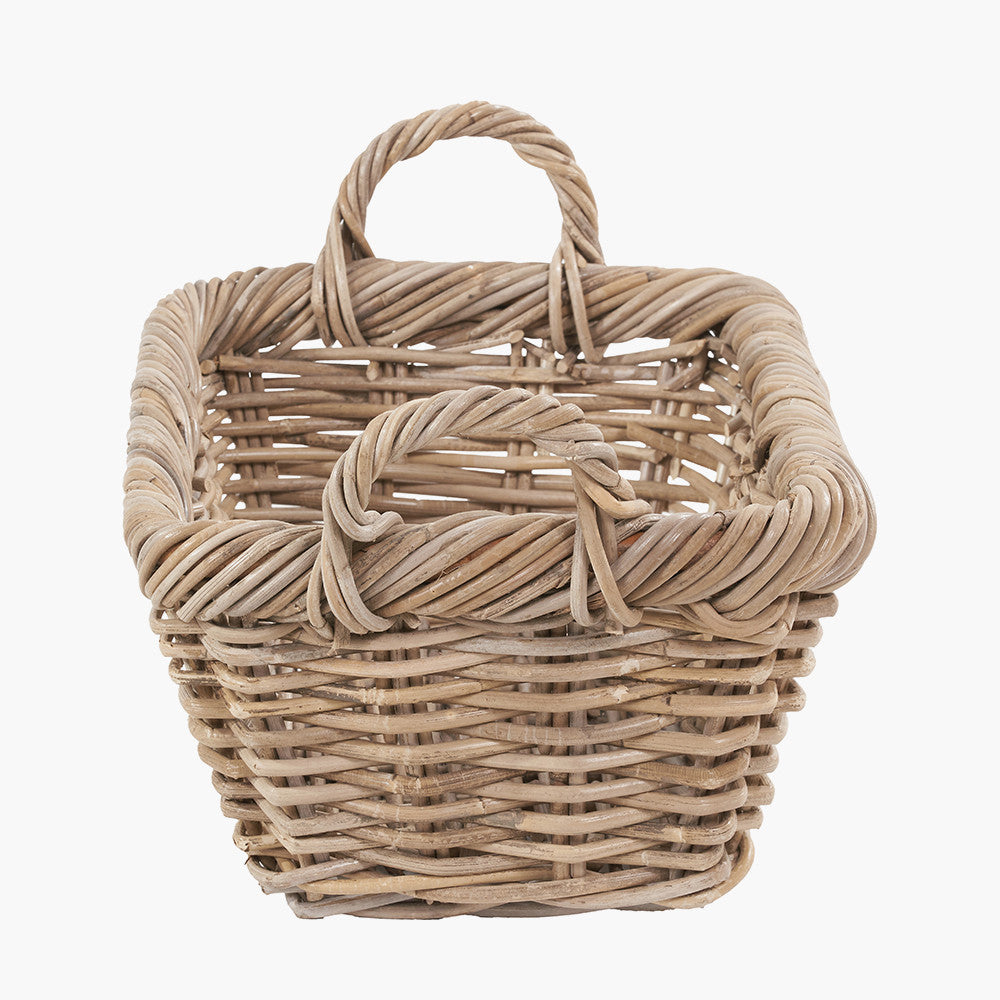 Set of 3 Grey Kubu Rattan Oval Shopping Basket with 2 Rectangular Storage Baskets