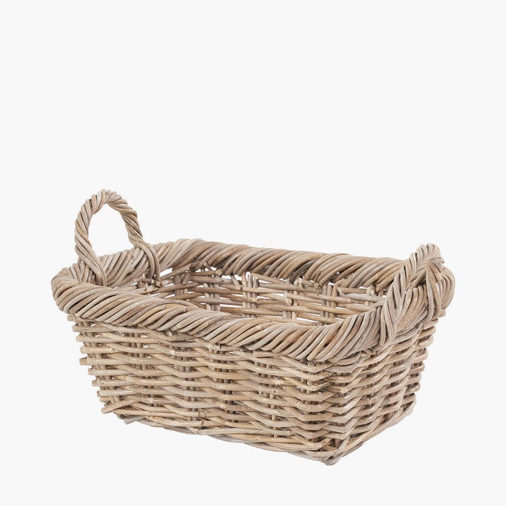 Set of 3 Grey Kubu Rattan Oval Shopping Basket with 2 Rectangular Storage Baskets