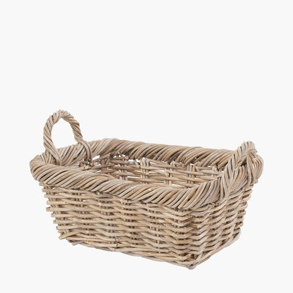 Set of 3 Grey Kubu Rattan Oval Shopping Basket with 2 Rectangular Storage Baskets