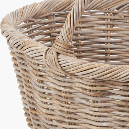 Set of 3 Grey Kubu Rattan Oval Shopping Basket with 2 Rectangular Storage Baskets