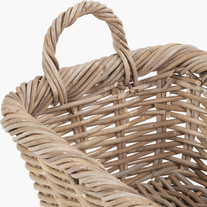 Set of 3 Grey Kubu Rattan Oval Shopping Basket with 2 Rectangular Storage Baskets