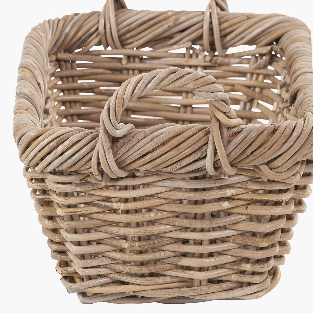 Set of 3 Grey Kubu Rattan Oval Shopping Basket with 2 Rectangular Storage Baskets