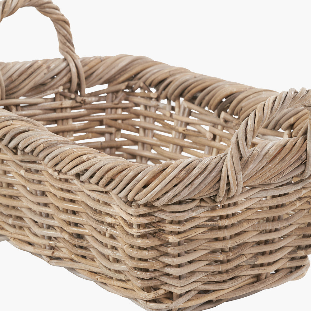 Set of 3 Grey Kubu Rattan Oval Shopping Basket with 2 Rectangular Storage Baskets