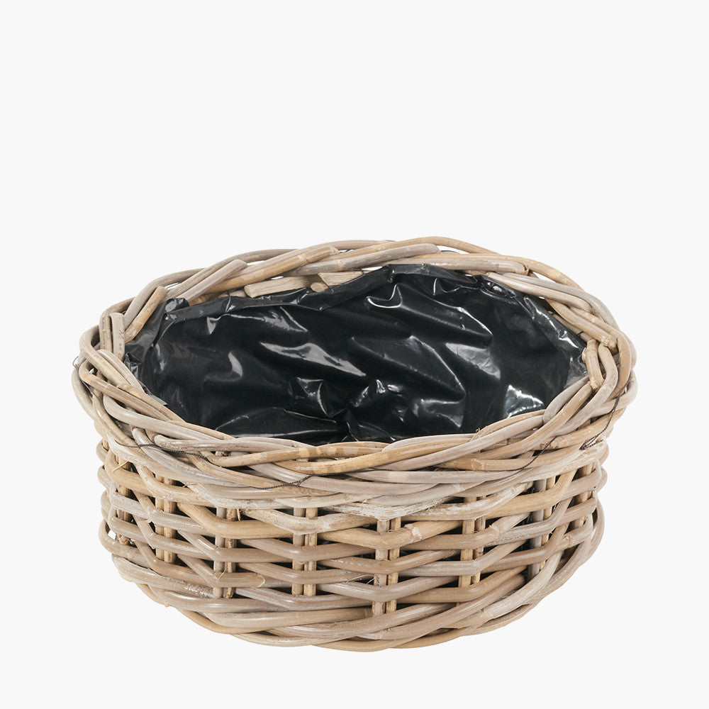 Set of 3 Indoor/Outdoor Grey Kubu Rattan Round Basket Planters