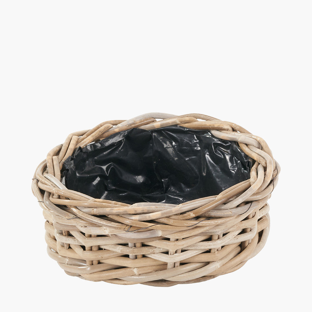 Set of 3 Indoor/Outdoor Grey Kubu Rattan Round Basket Planters