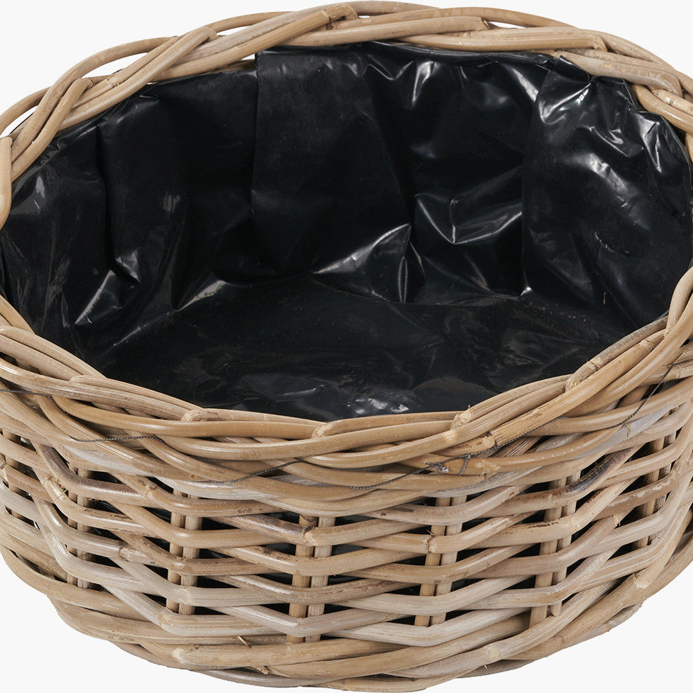 Set of 3 Indoor/Outdoor Grey Kubu Rattan Round Basket Planters