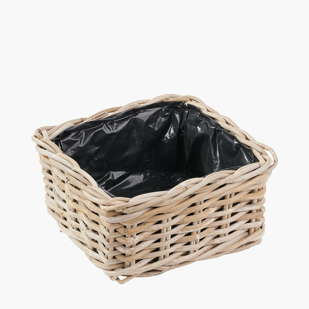Set of 3 Indoor/Outdoor Grey Kubu Rattan Square Basket Planters