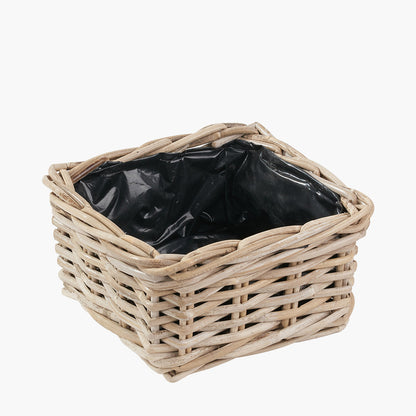 Set of 3 Indoor/Outdoor Grey Kubu Rattan Square Basket Planters