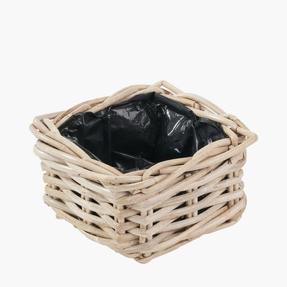 Set of 3 Indoor/Outdoor Grey Kubu Rattan Square Basket Planters