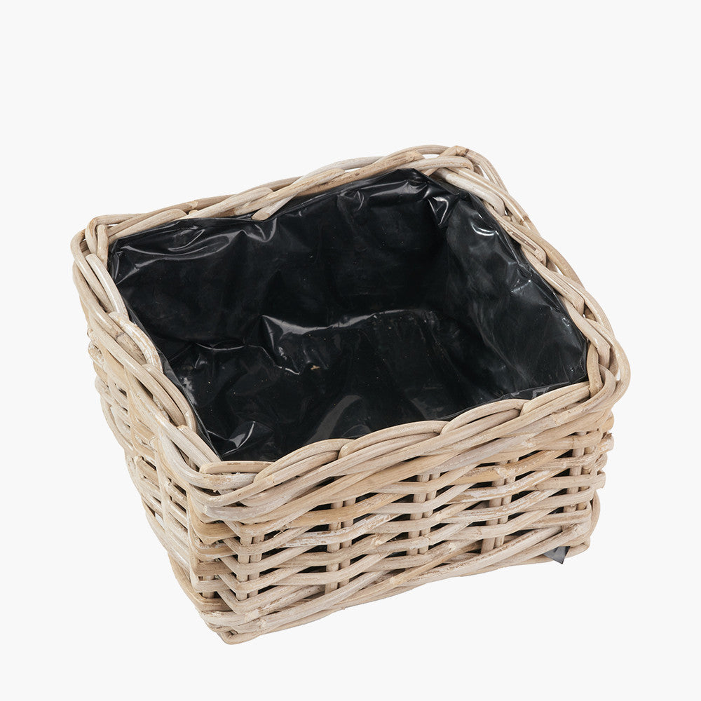 Set of 3 Indoor/Outdoor Grey Kubu Rattan Square Basket Planters