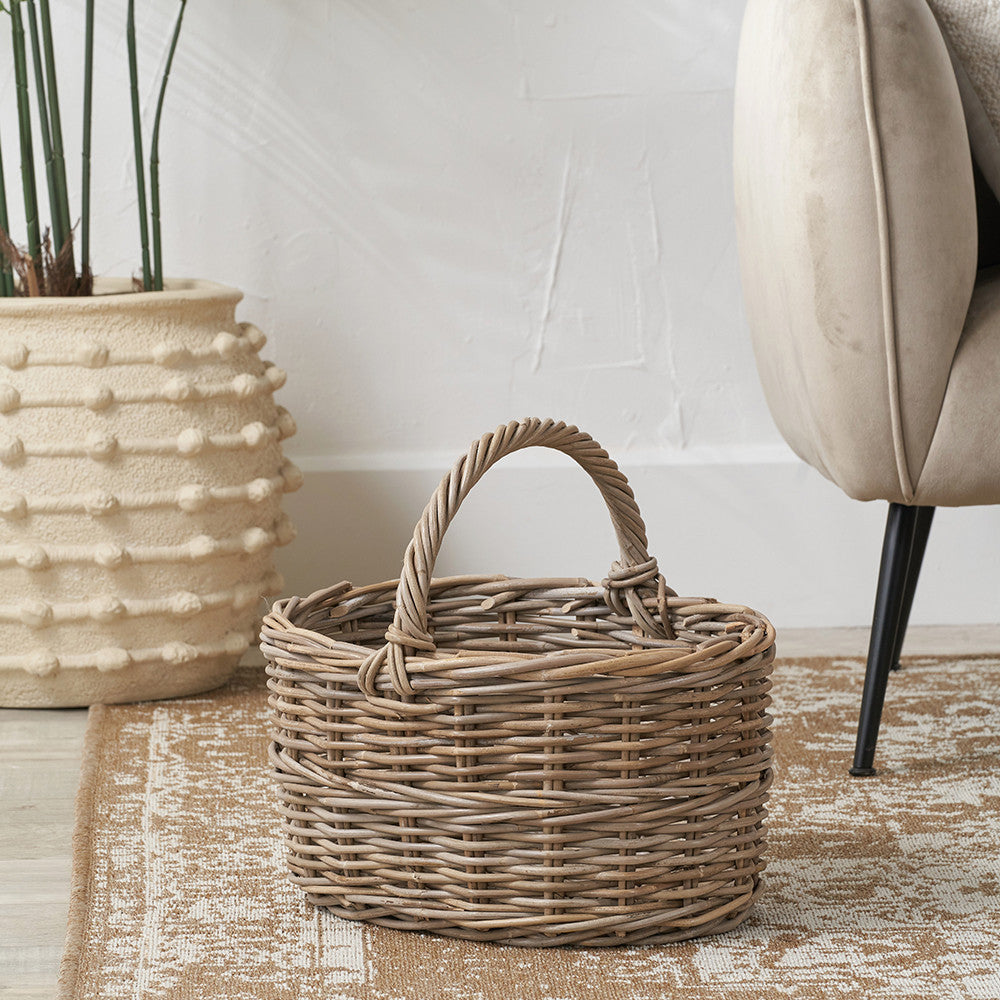 Grey Kubu Rattan Straight Sided Shopping Basket