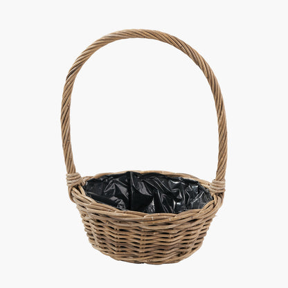 Indoor/Outdoor Grey Kubu Rattan Flower Basket Planter
