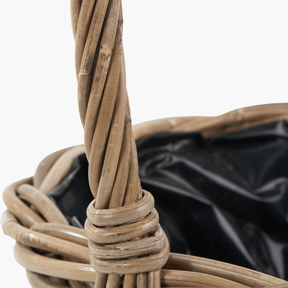 Indoor/Outdoor Grey Kubu Rattan Flower Basket Planter