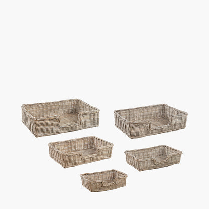 Set of 5 Grey Kubu Rattan Basket Dog Beds