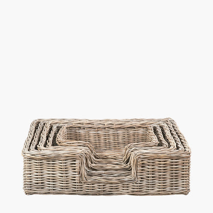 Set of 5 Grey Kubu Rattan Basket Dog Beds