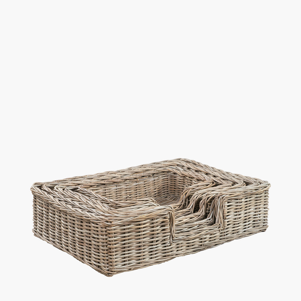 Set of 5 Grey Kubu Rattan Basket Dog Beds