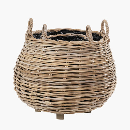 Set of 2 Indoor/Outdoor Grey Kubu Rattan Bulbous Basket Planters