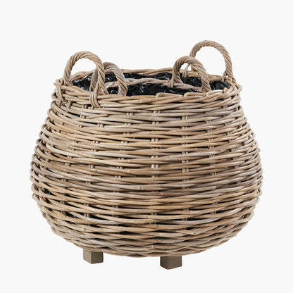 Set of 2 Indoor/Outdoor Grey Kubu Rattan Bulbous Basket Planters