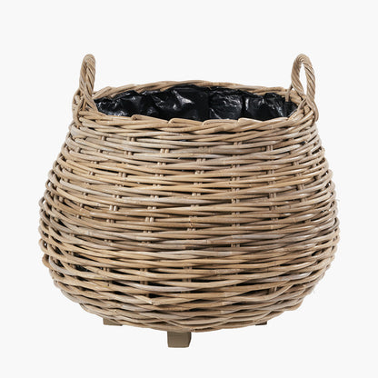 Set of 2 Indoor/Outdoor Grey Kubu Rattan Bulbous Basket Planters
