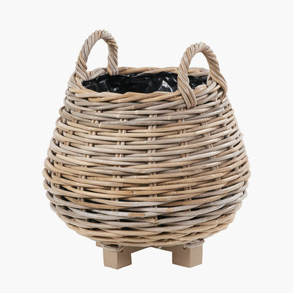 Set of 2 Indoor/Outdoor Grey Kubu Rattan Bulbous Basket Planters