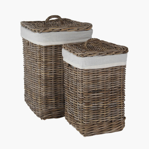 Bali Grey Kubu Set of 2 Square Lined Linen Basket Hampers