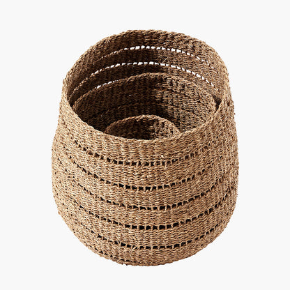 Set of 3 Seagrass Natural Round Baskets