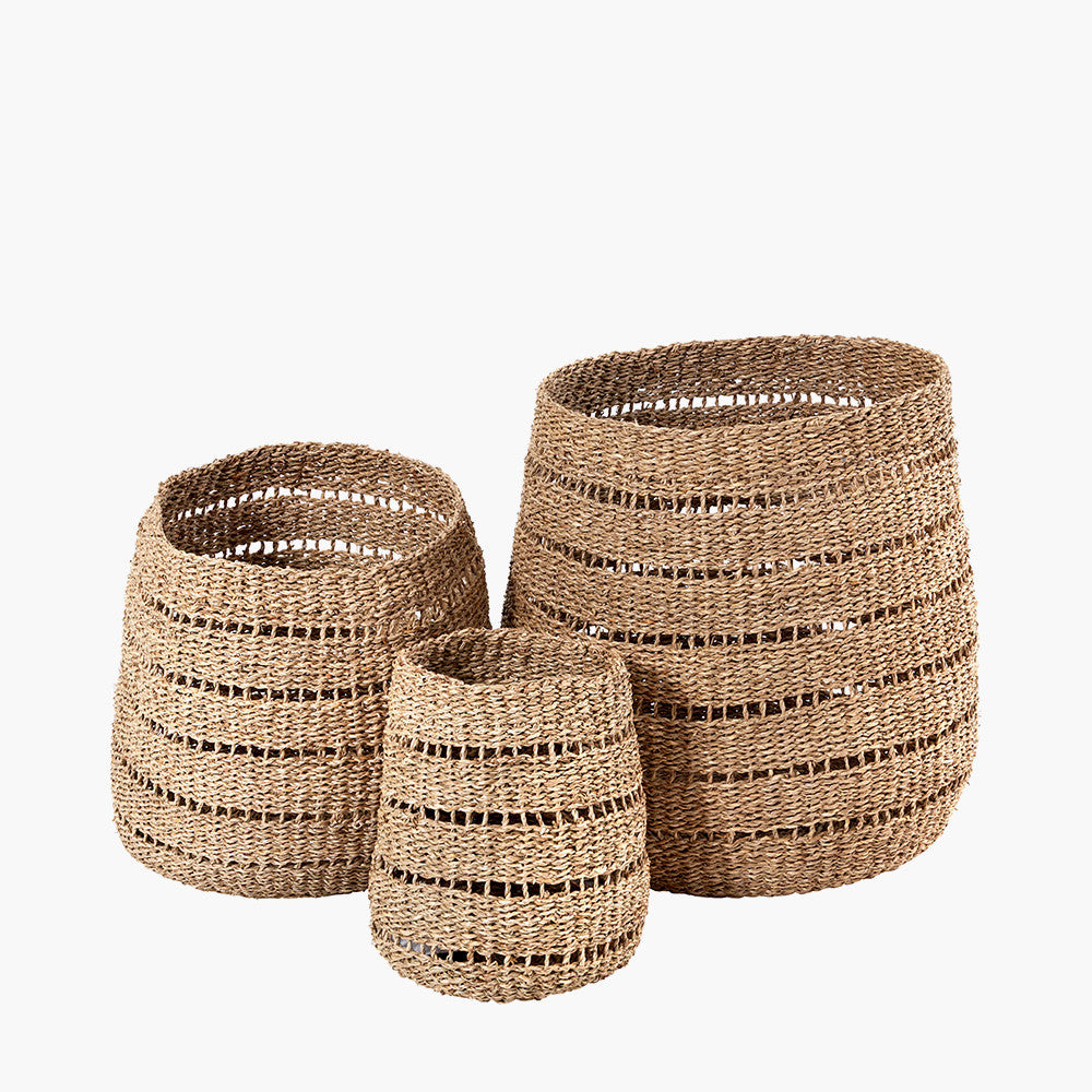 Set of 3 Seagrass Natural Round Baskets