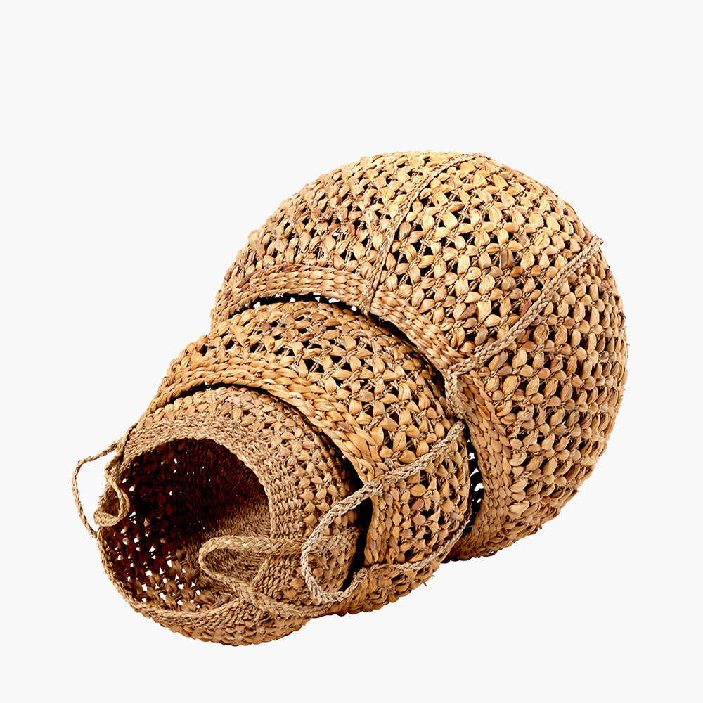 Set of 3 Water Hyacinth Round Handled Baskets