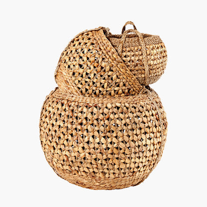 Set of 3 Water Hyacinth Round Handled Baskets