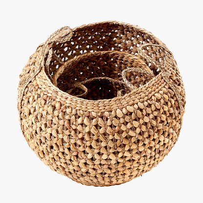 Set of 3 Water Hyacinth Round Handled Baskets