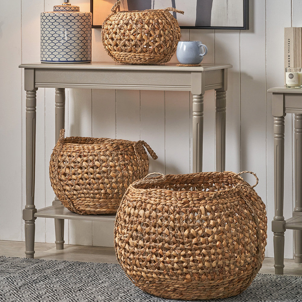 Set of 3 Water Hyacinth Round Handled Baskets