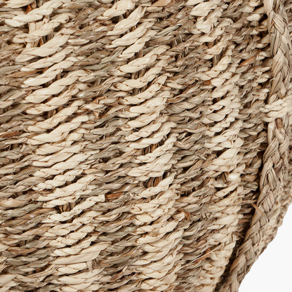 Set of 3 Seagrass and Palm Leaf Natural Striped Round Baskets