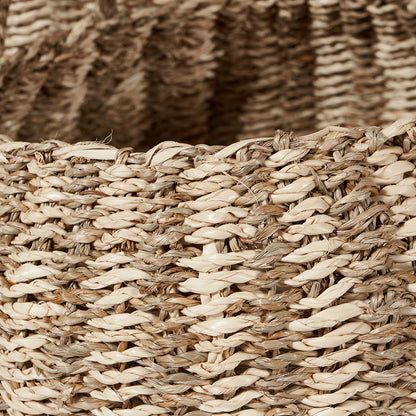 Set of 3 Seagrass and Palm Leaf Natural Striped Round Baskets
