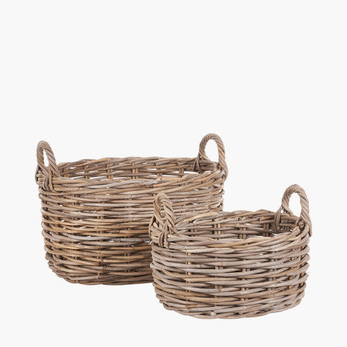 Set of 2 Grey Kubu Oval Baskets with Handles