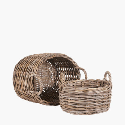 Set of 2 Grey Kubu Oval Baskets with Handles