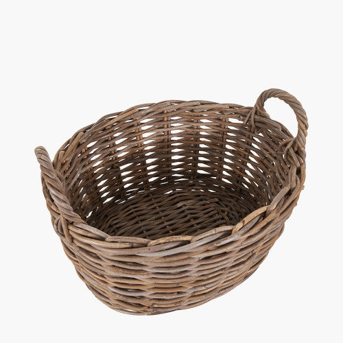 Set of 2 Grey Kubu Oval Baskets with Handles