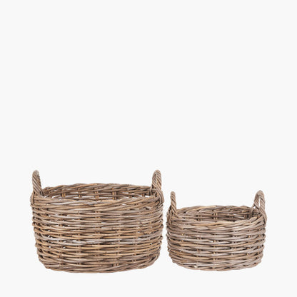 Set of 2 Grey Kubu Oval Baskets with Handles