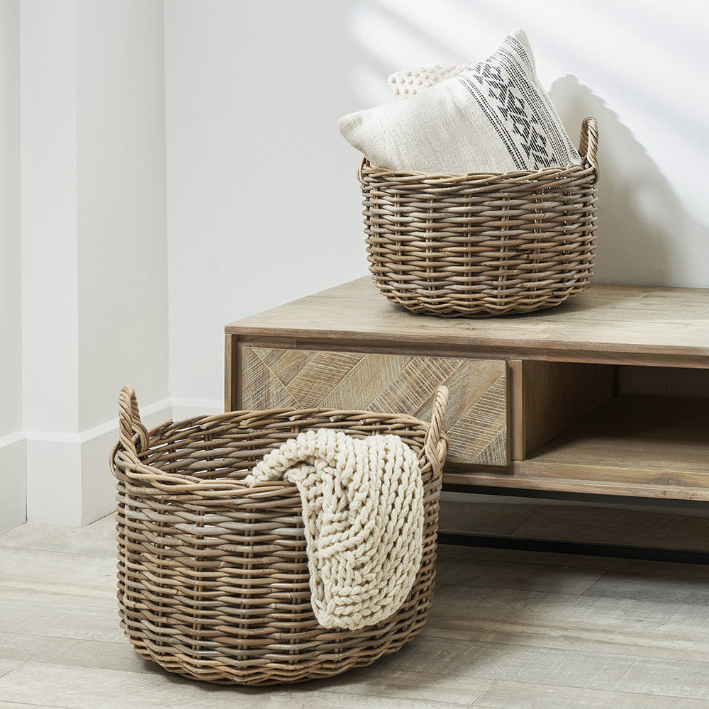 Set of 2 Grey Kubu Log Baskets with Handles