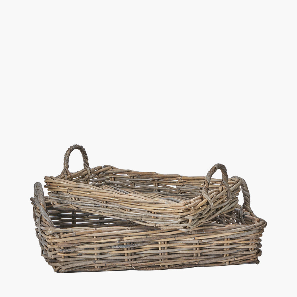 Set of 2 Grey Kubu Rattan Tray Baskets