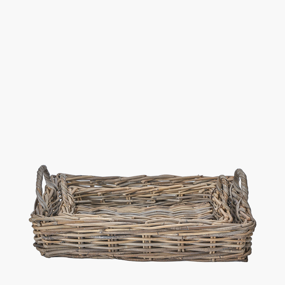 Set of 2 Grey Kubu Rattan Tray Baskets