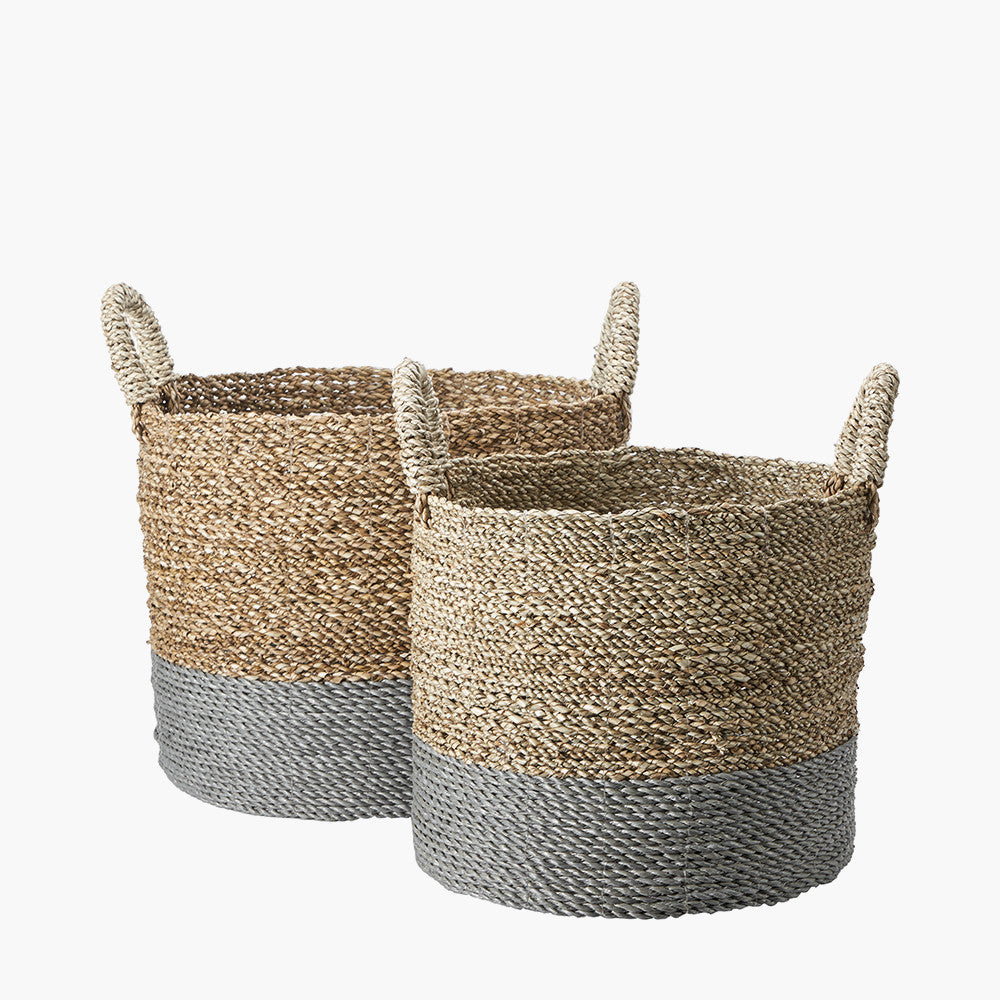 Set of 2 Banana Leaf Two Tone Natural and Grey Baskets