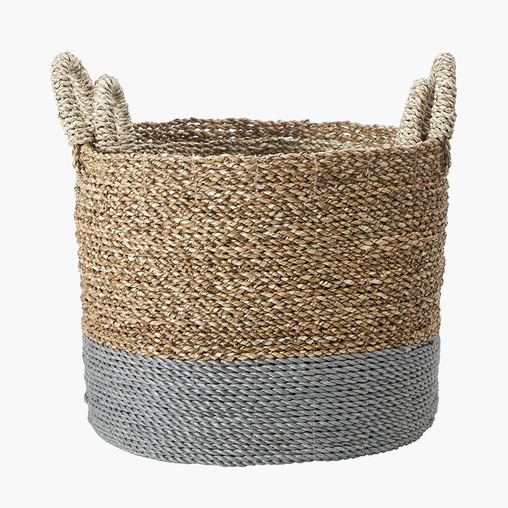 Set of 2 Banana Leaf Two Tone Natural and Grey Baskets