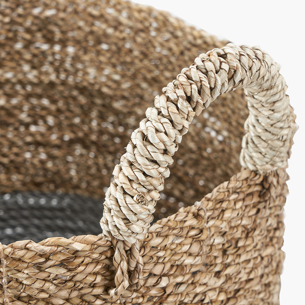 Set of 2 Banana Leaf Two Tone Natural and Grey Baskets