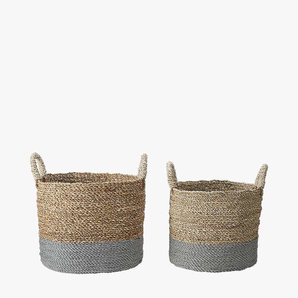 Set of 2 Banana Leaf Two Tone Natural and Grey Baskets