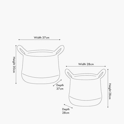 Set of 2 Natural and Black Round Handled Seagrass Baskets