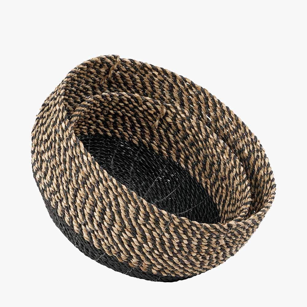 Set of 2 Natural and Black Seagrass Round Baskets